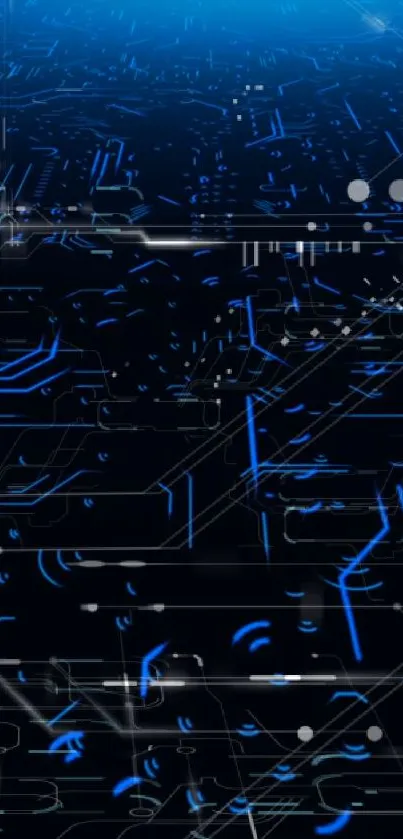 Futuristic blue circuit wallpaper with digital patterns.