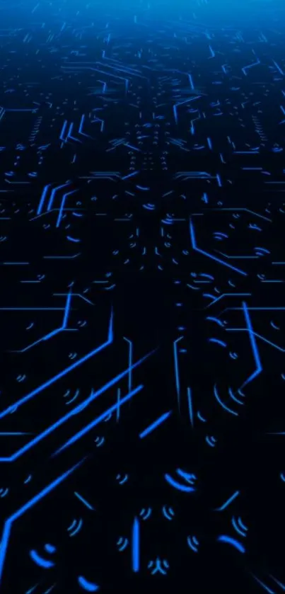 Futuristic blue circuit pattern wallpaper for mobile screen.