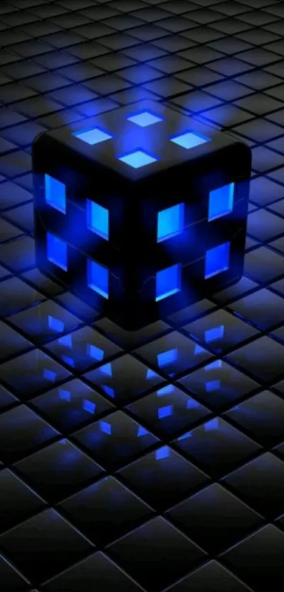 Futuristic blue cube wallpaper with neon glow.