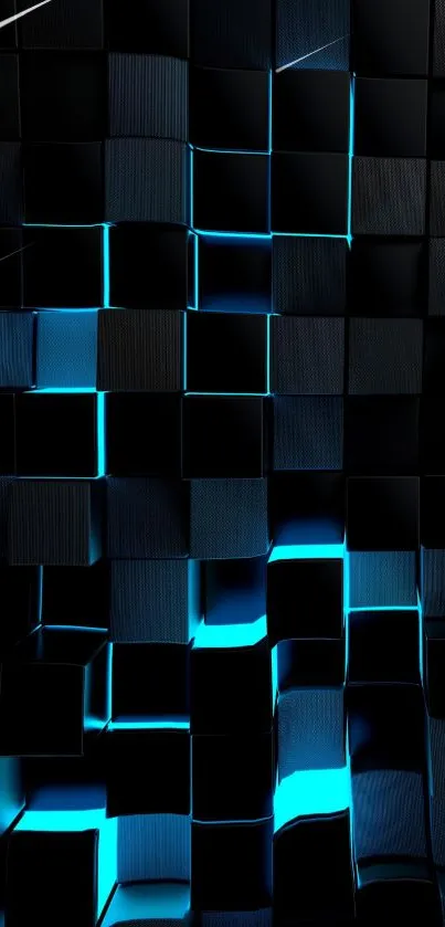 Futuristic blue and black cubic pattern wallpaper for mobile phone screen.