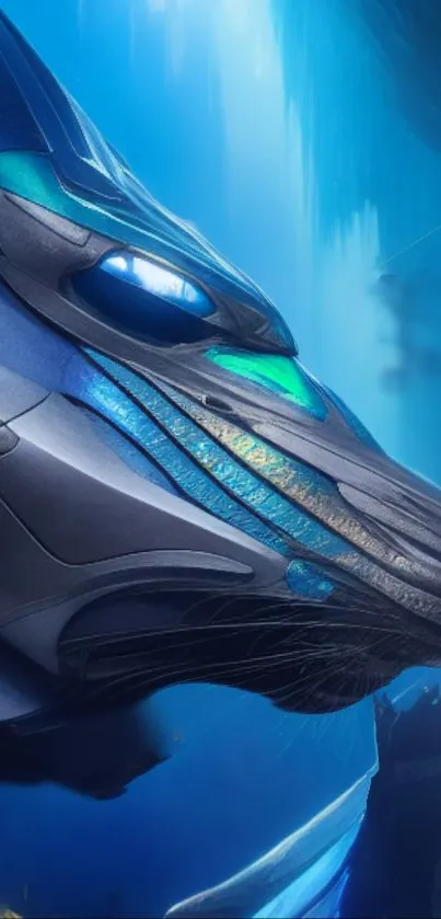 Futuristic blue cybernetic design wallpaper with intricate details.