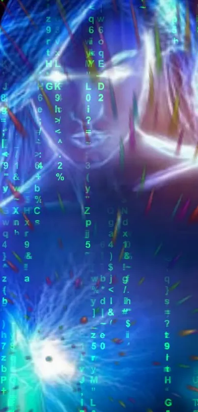 Futuristic digital art with neon lights and abstract designs in blue tones.