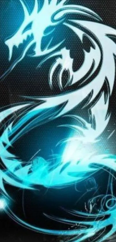 Futuristic blue dragon on dark background mobile wallpaper.