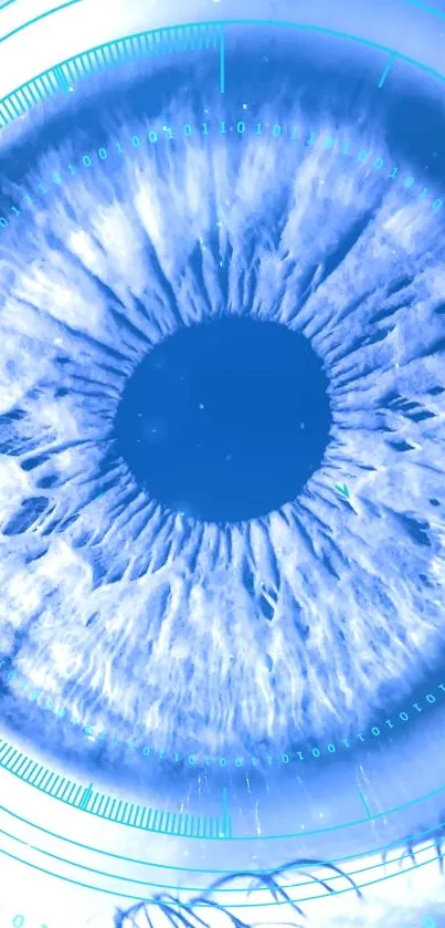 Futuristic blue eye close-up with digital design elements.