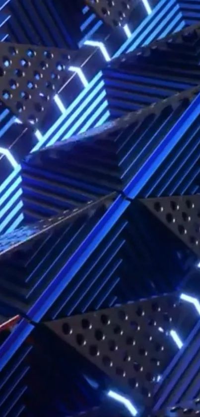 Futuristic blue geometric wallpaper with glowing lines and patterns.