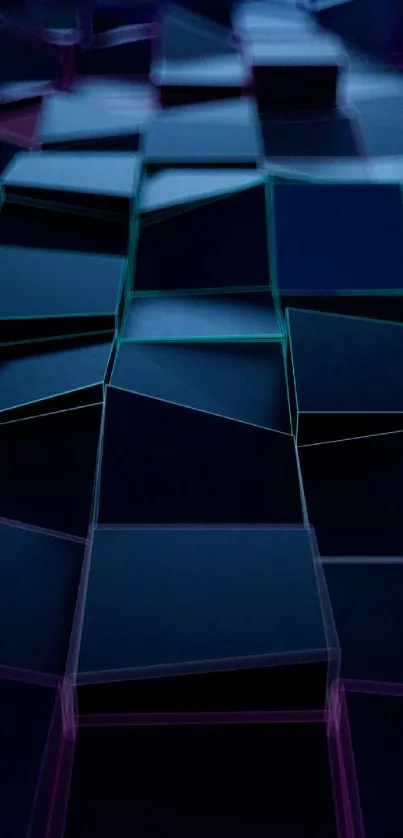 Futuristic blue geometric cubes mobile wallpaper.