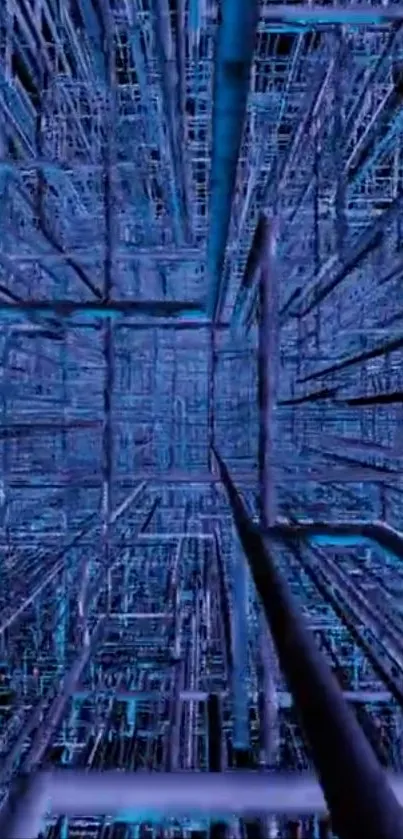 Futuristic blue grid wallpaper with a digital tech-inspired design.