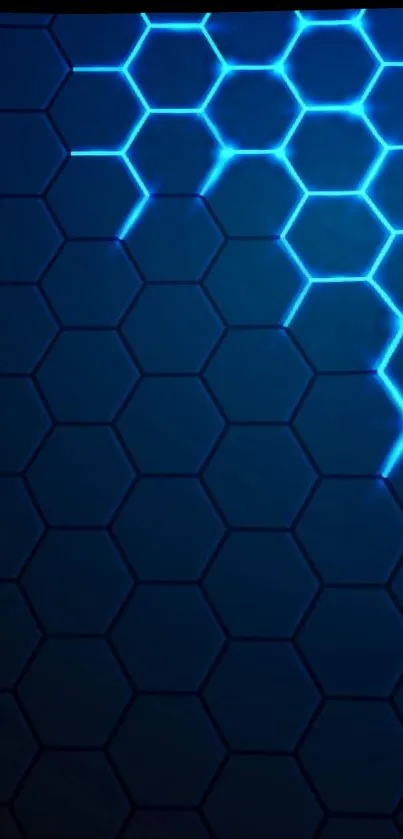 Futuristic wallpaper with glowing blue hexagons.