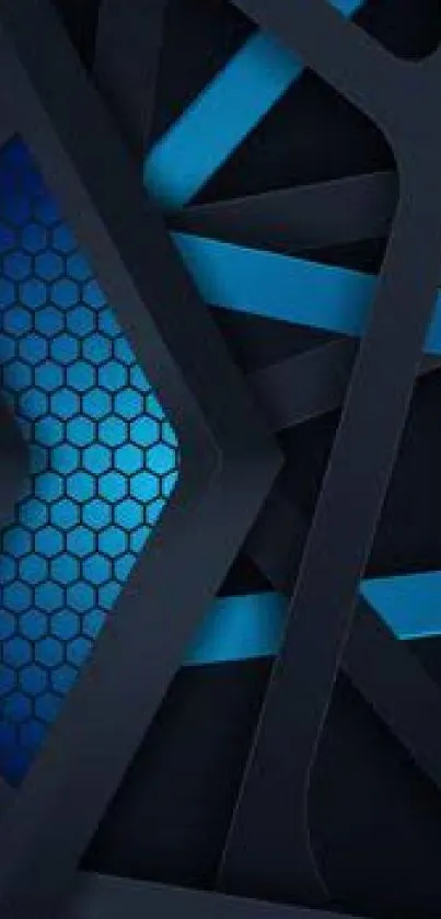 Futuristic blue wallpaper with hexagonal geometric patterns and sleek design.