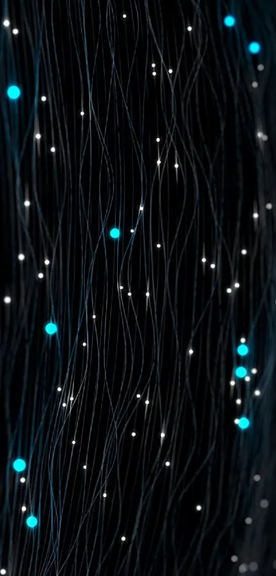 Abstract dark blue lines with glowing dots.