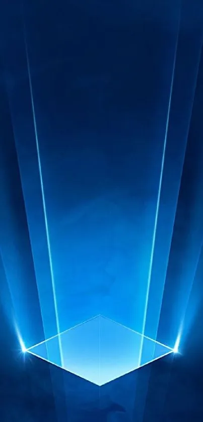 Futuristic blue light mobile wallpaper with geometric shapes and glowing beams.