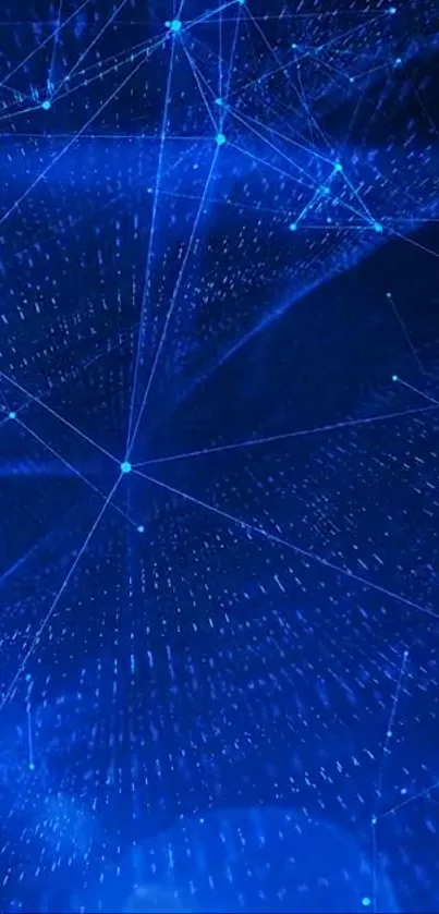 Futuristic blue network with glowing nodes and lines on mobile wallpaper.