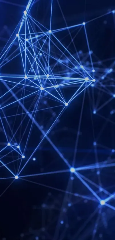 Futuristic blue network wallpaper with interconnected nodes and lines.