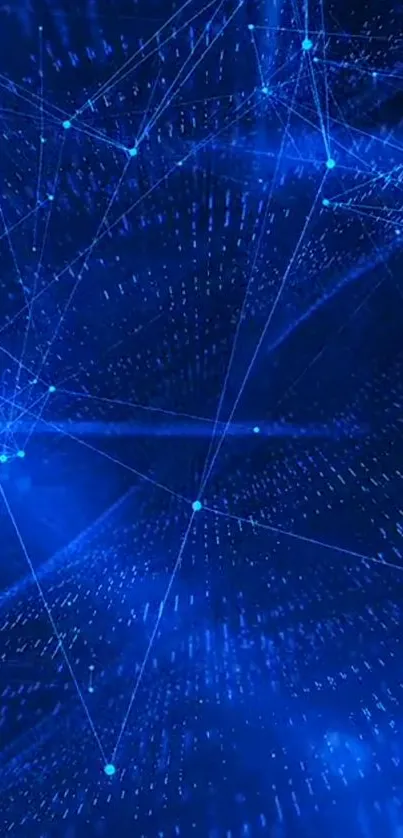 Futuristic blue digital network wallpaper with lines and glowing nodes.