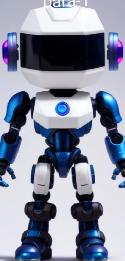 Futuristic blue and white robot mobile wallpaper with vibrant details.