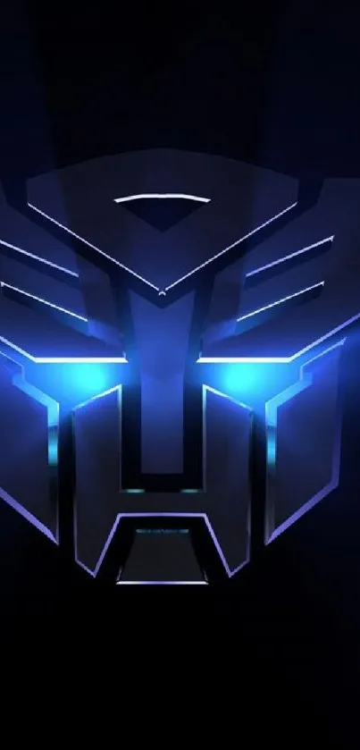 Futuristic robot face with blue glow set against a dark background.