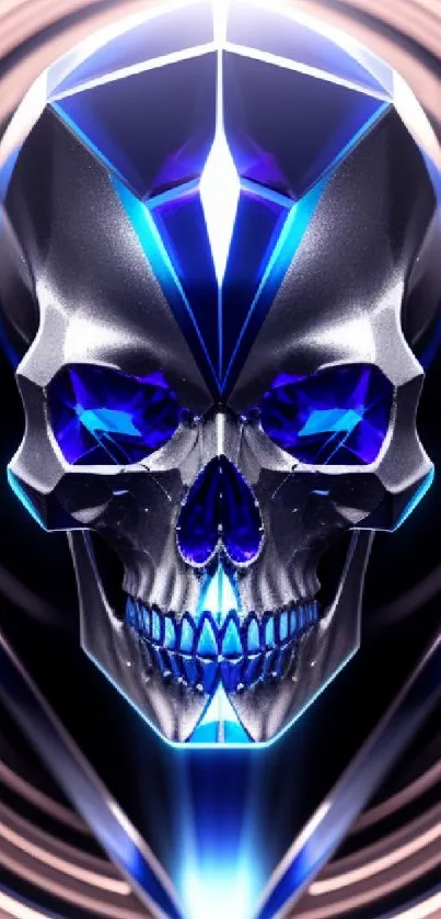 Futuristic blue skull with geometric design and vivid colors for mobile wallpaper.