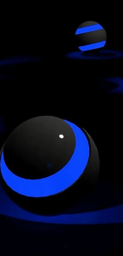 Futuristic wallpaper with glowing blue spheres on a dark background.