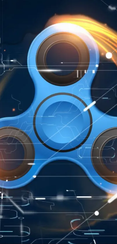 Futuristic blue spinner art with vibrant digital accents.