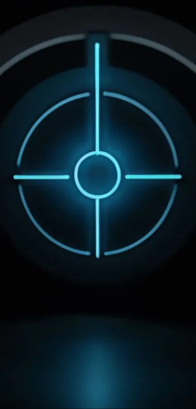 Futuristic blue target design on a dark background.