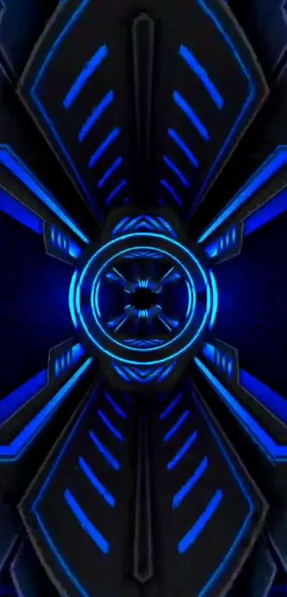 Futuristic blue geometric design wallpaper.