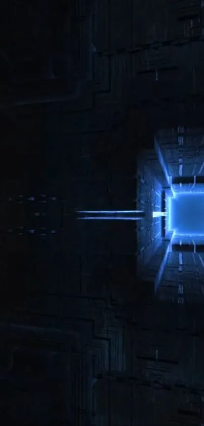 Futuristic blue tech tunnel with glowing accents.