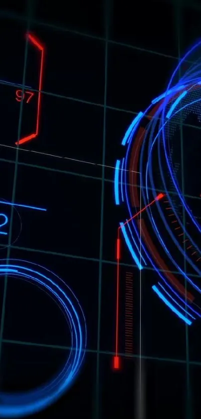 Futuristic tech wallpaper with blue digital designs and glowing elements.