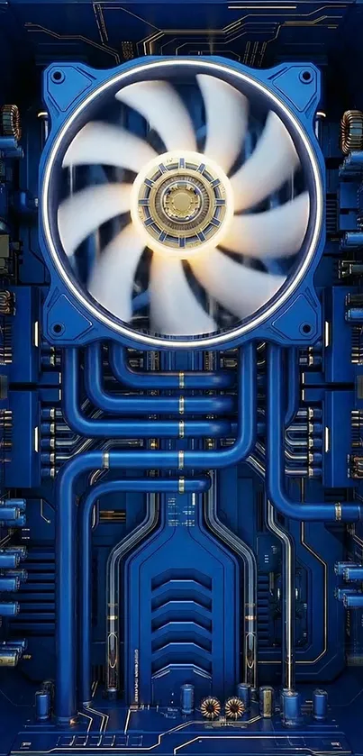 Futuristic blue tech wallpaper featuring intricate mechanics.
