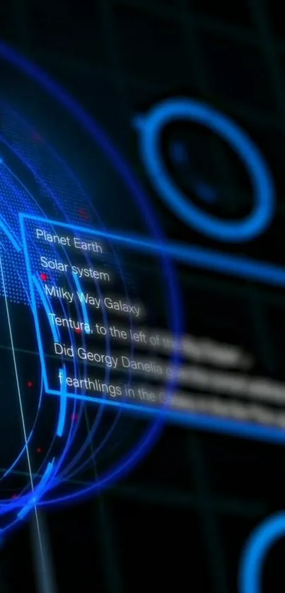 Futuristic digital wallpaper with glowing blue lines and tech map.