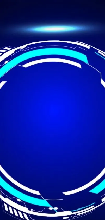 Futuristic blue tech-themed circular digital design wallpaper.