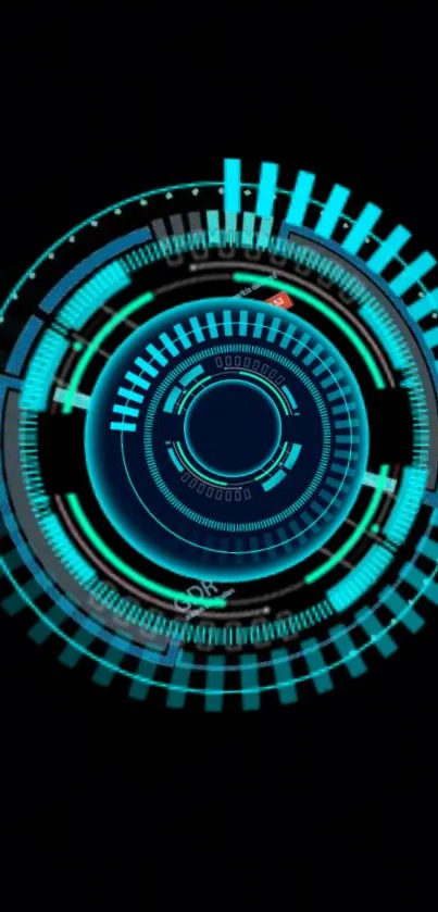 Futuristic blue tech circular digital interface wallpaper with glowing accents.