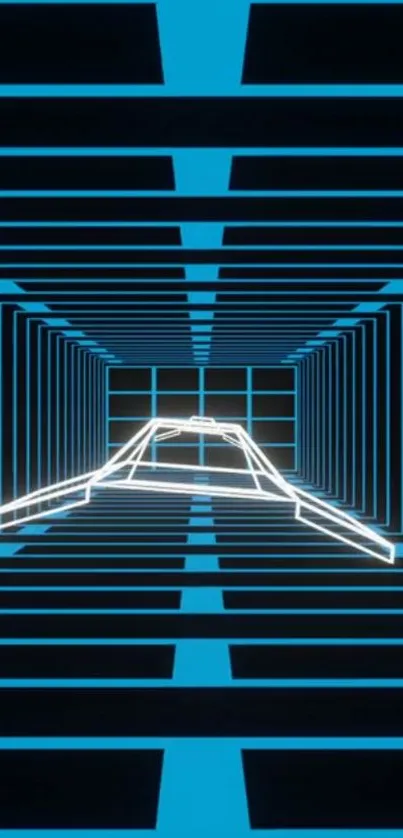 Futuristic blue tunnel with neon lines and geometric patterns for phone wallpaper.