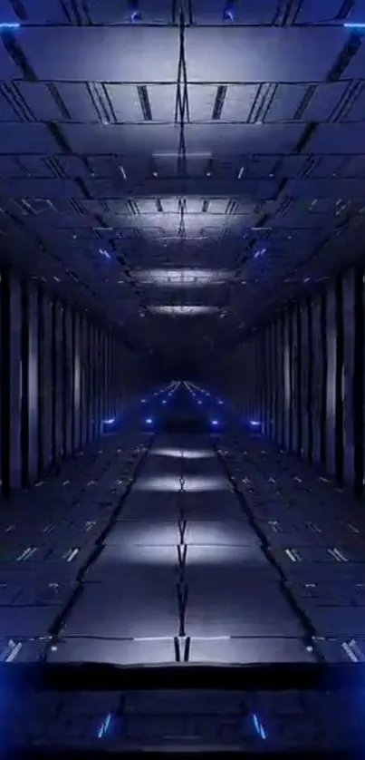 Futuristic blue tunnel with geometric lines.