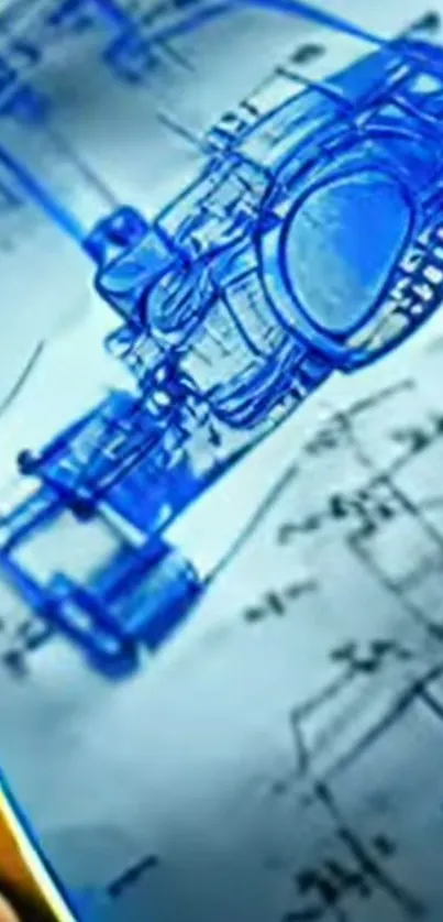 Futuristic blueprint design in blue on technical background.