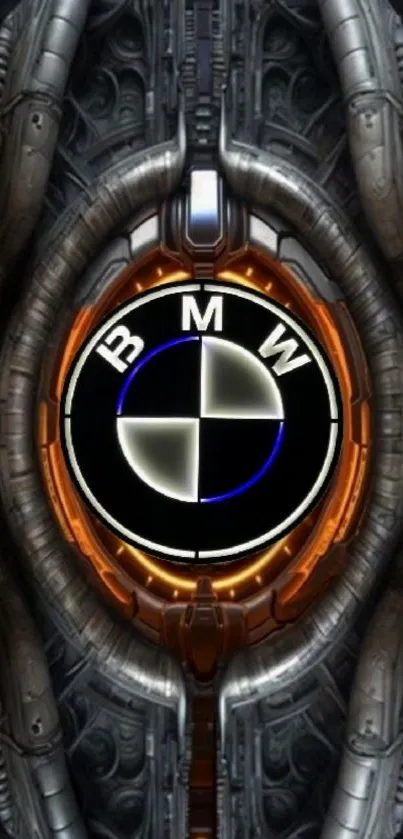 Futuristic BMW logo design in dark theme with metallic elements.