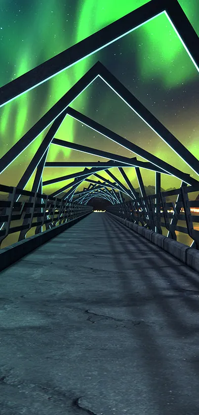 Futuristic bridge with aurora lights in night sky, mobile wallpaper.