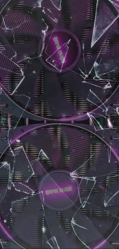 Futuristic wallpaper featuring broken purple fan design.