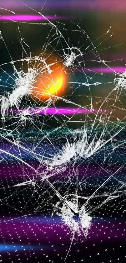 Futuristic mobile wallpaper with broken glass effect and vibrant colors.