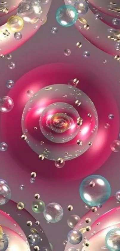 Futuristic bubble art with pink and metallic colors.