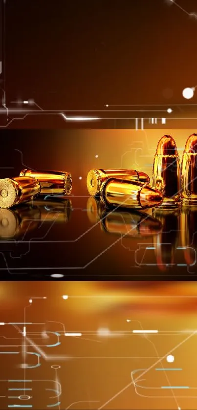 Futuristic bullet design with techno background in golden hue.