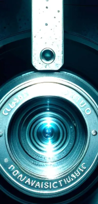 Futuristic camera lens wallpaper with blue highlights.