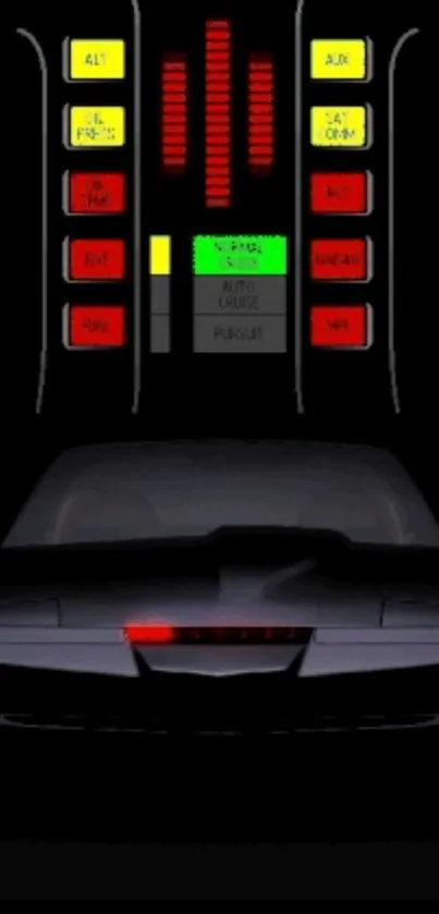 Futuristic car dashboard with neon controls.