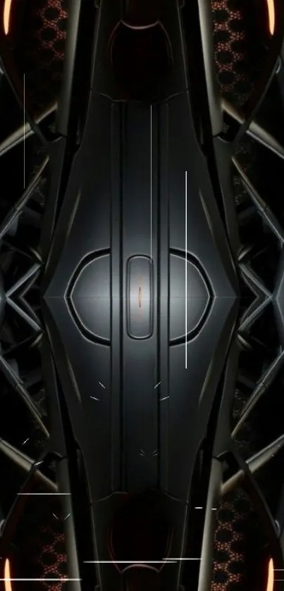 Futuristic car design with sleek metallic elements and patterns.