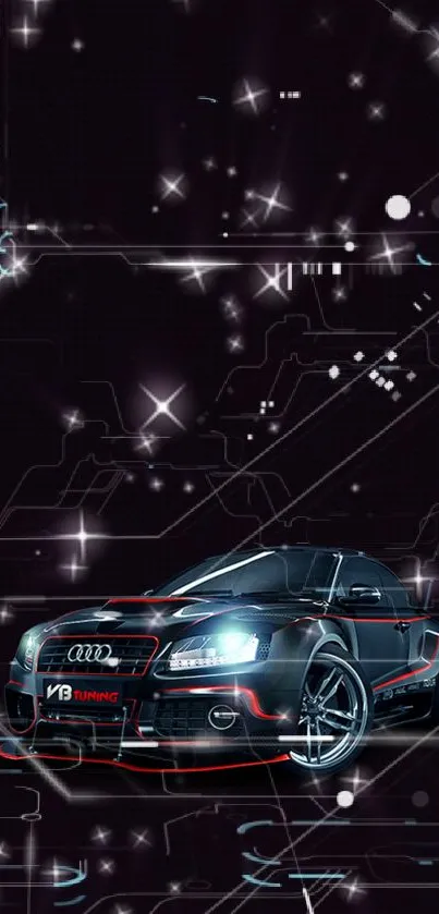 Futuristic car with digital lights in a sleek mobile wallpaper.