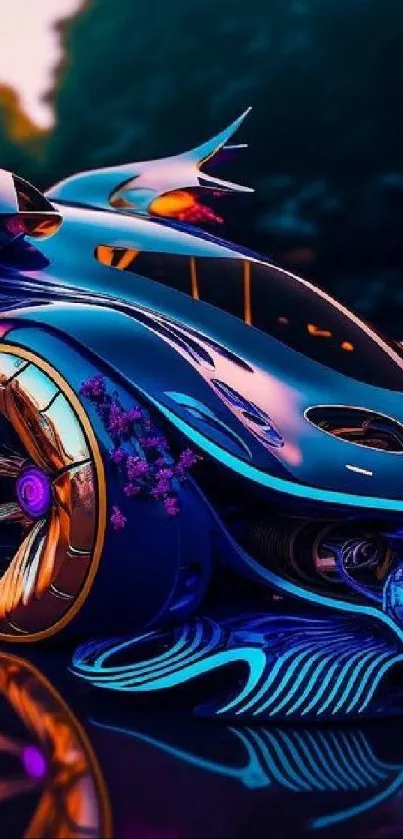 Futuristic neon-lit car wallpaper on mobile.