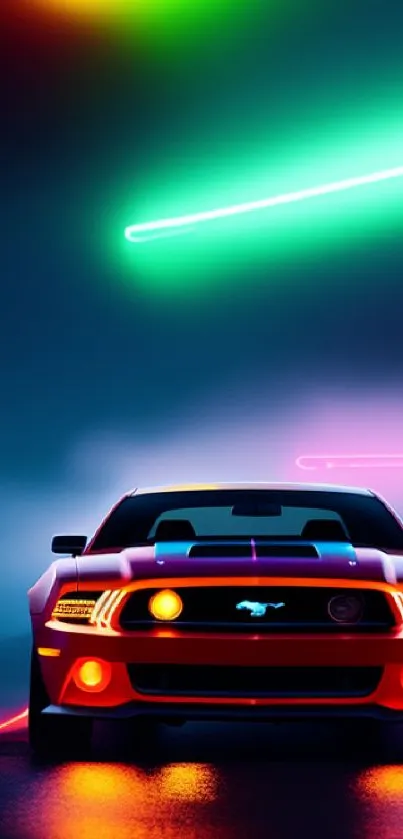 Futuristic car with neon lights in a dynamic mobile wallpaper.