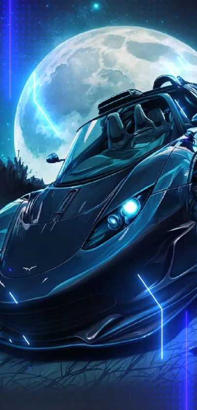 Futuristic car under a full moon night sky wallpaper.