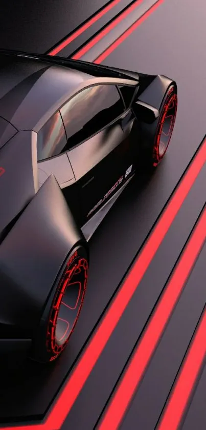 Futuristic sports car with red accents on mobile wallpaper.