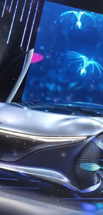 Futuristic car set against an Avatar-themed background.