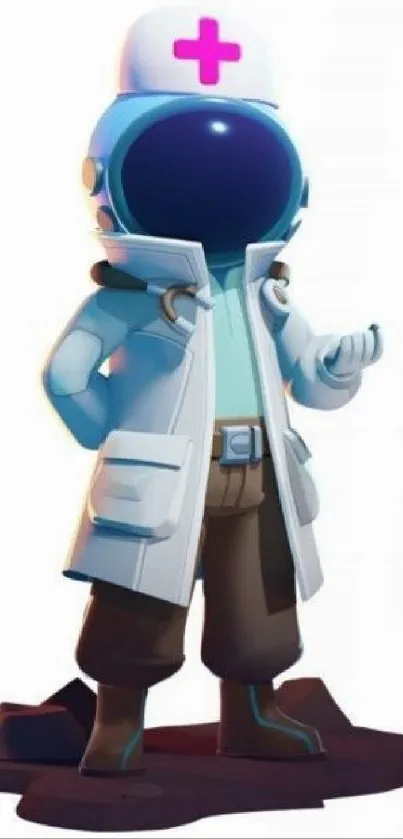 Futuristic cartoon doctor in vibrant colors.